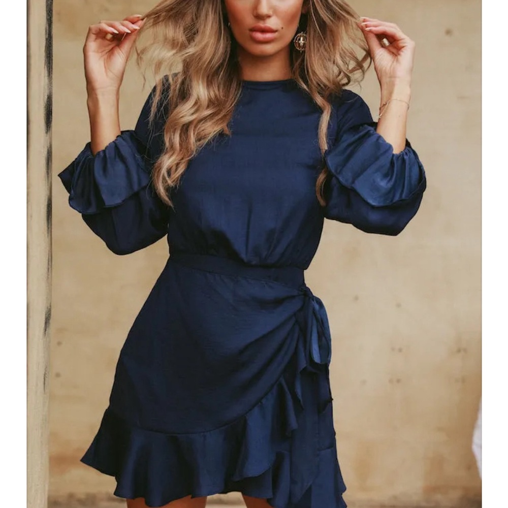 Navy Long Sleeve Mini Dress